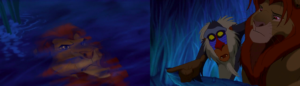 Simba ser Mufasa i vattenytan